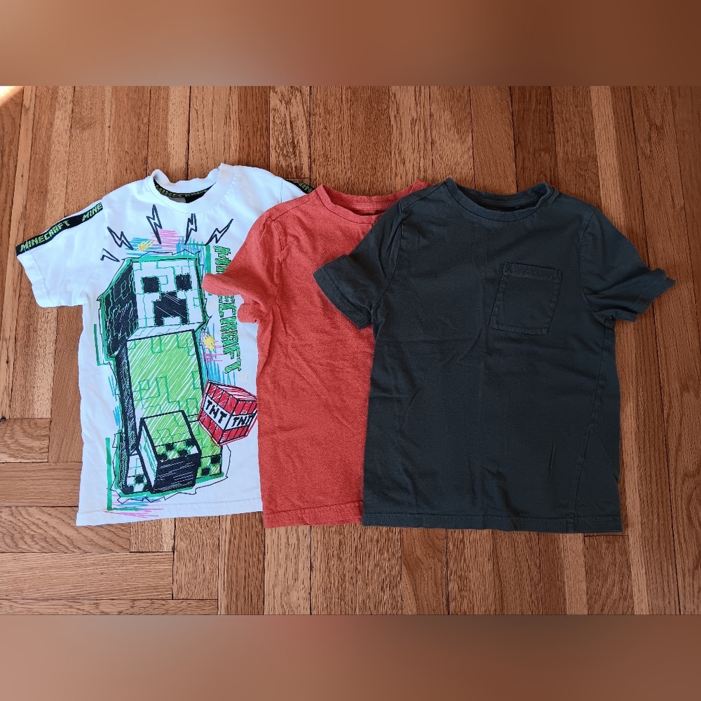 Kids Graphic T-Shirt Set - White (Minecraft), Orange, And Dark Green